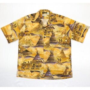 VTG Barry Bricken Mark Shale Mens L Southwestern Native American AOP Shirt 80s